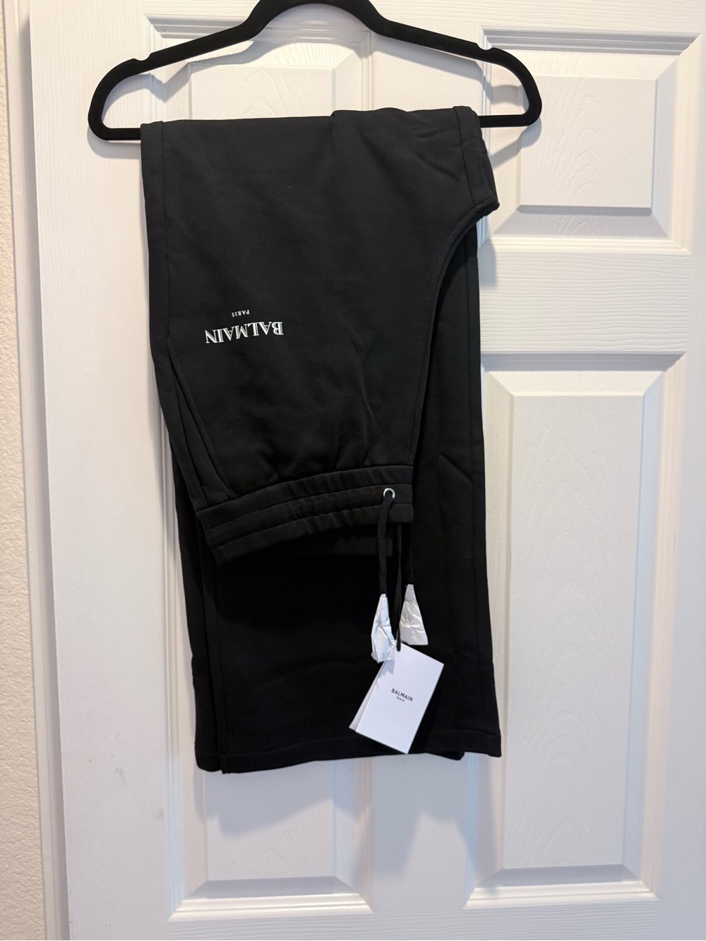 Balmain Black Drawstring Joggers with Logo Tag